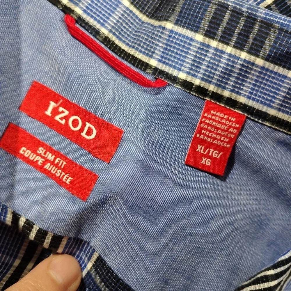 IZOD Shirt Men XL Blue Plaid Long Sleeve Button Down Preppy Work Office Classic